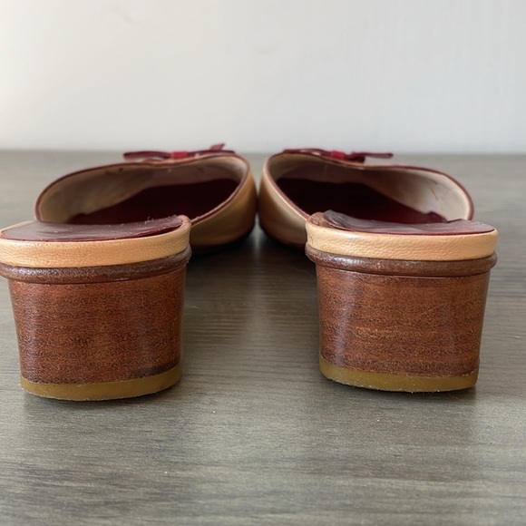 Vintage NavyBoot Italian leather beige & red leather bowtie slides size euro 37 - Picture 7 of 11